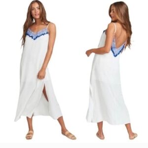 Show Me Your MuMu Angie Slip Dress Casablanxa Blues Embroidery